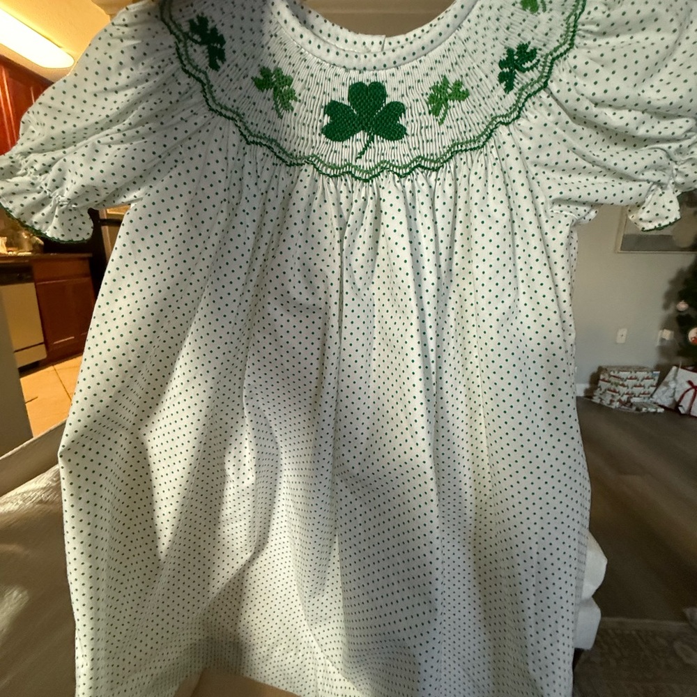Classic White and Green Polka Dot Dress